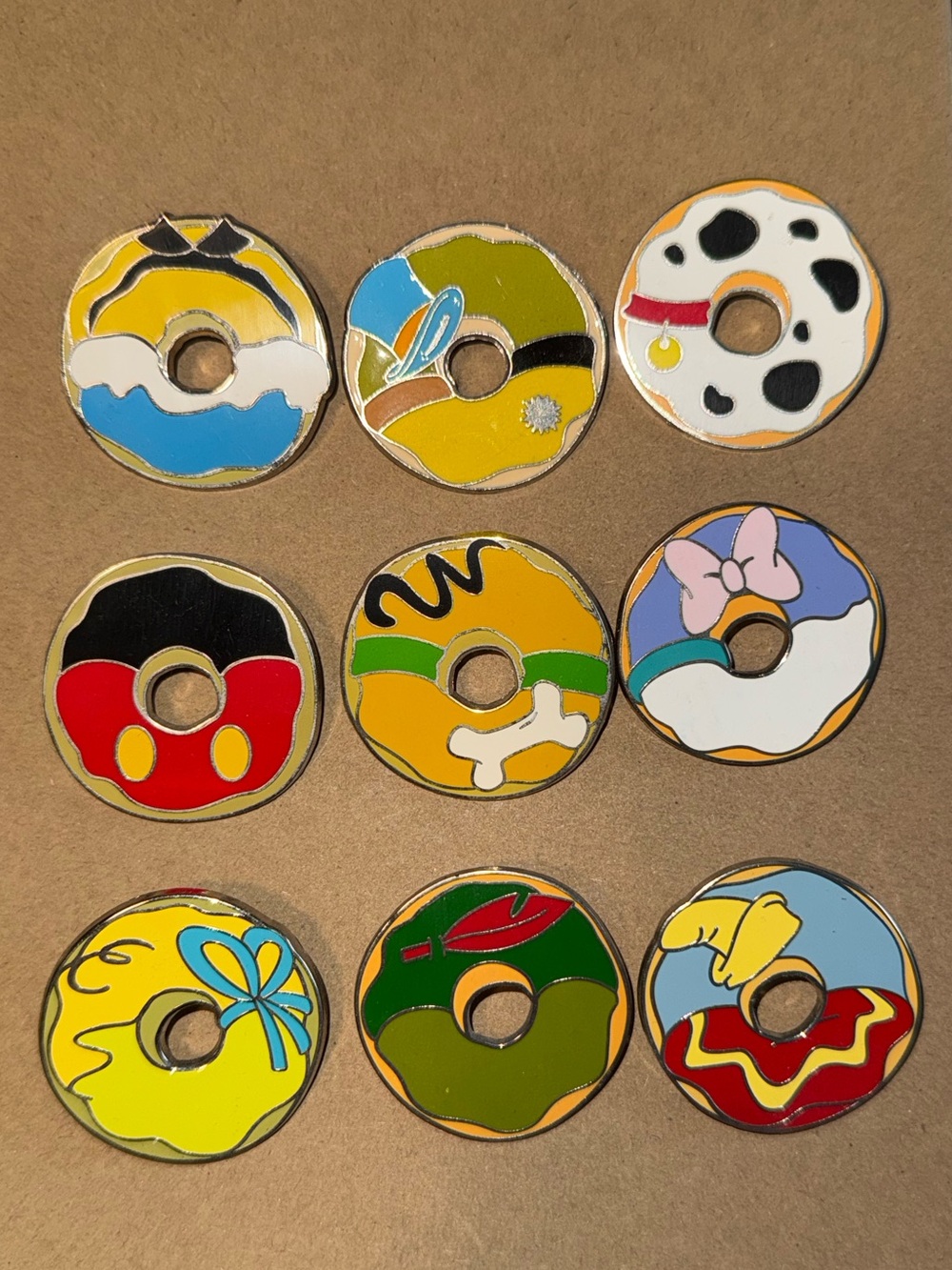 Disney Donut Enamel Trading Pin Set - 9 Character Donut Pins